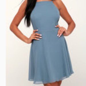 Slate Blue Backless Skater Dress